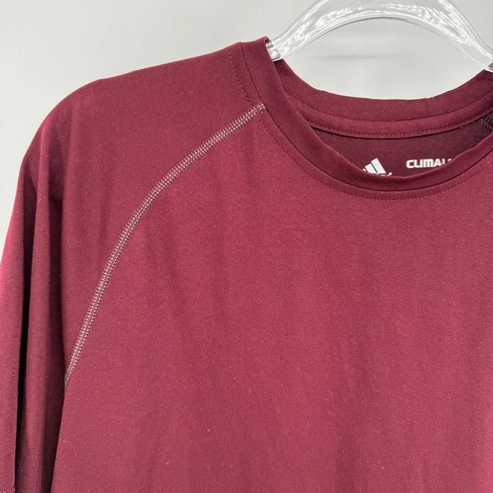 Adidas Climalite Mens Small Maroon Burgundy Performance T-Shirt Big Logo Back‎
